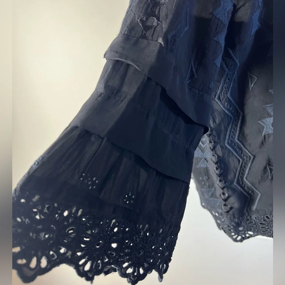 Johnny Was Black Ari Eyelet Blouse, XS with Black Lace Slip Cami, Size M, NWT - Picture 8 of 16
